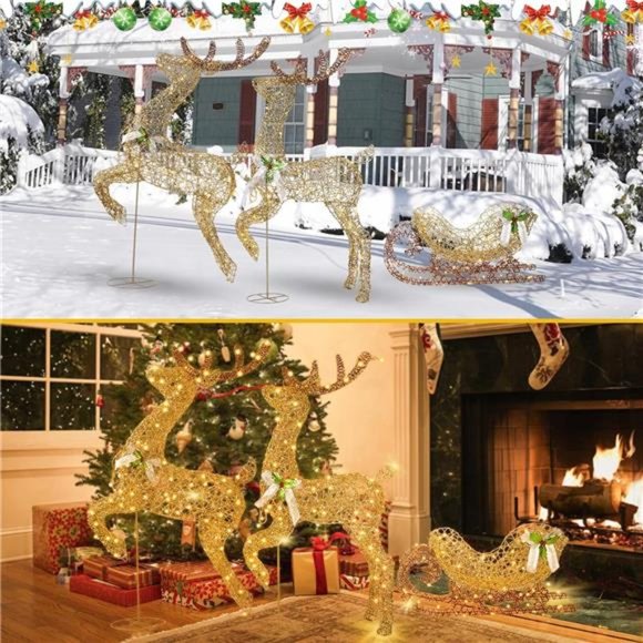 6FT Christmas Reindeer & Sleigh, Lighted Reindeer with Warm White LEDs - Picture 3 of 6